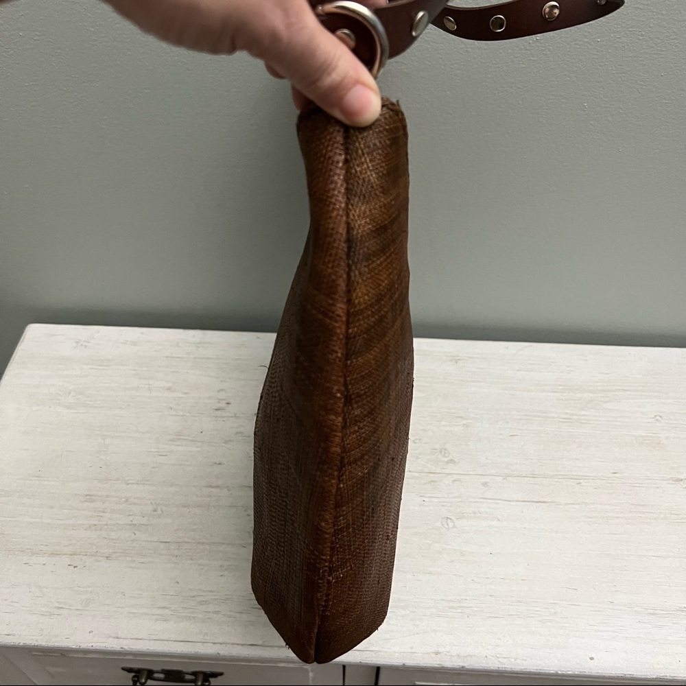 Kate Landry Natural Straw Woven and Beaded Top Handle Shoulder Bag - Picture 3 of 16